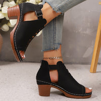 Open toe block heel sandals by Trendsi featuring stylish straps and a chunky heel, perfect for summer or dressy occasions.