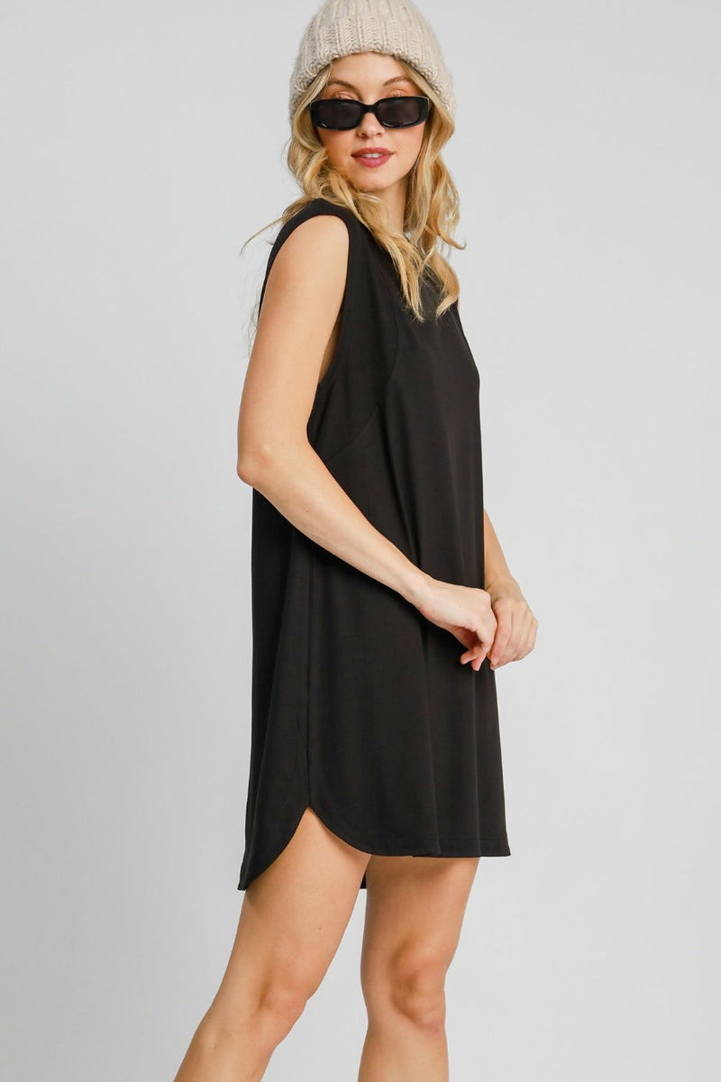 Round Neck Sleeveless High-Low Curved Hemline Mini Dress