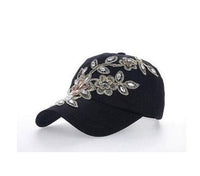 Gorra de béisbol vaquera con bordado de diamantes y flores