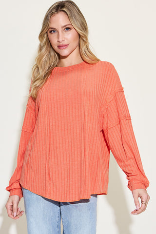 Basic Bae Ribbed Round Neck Long Sleeve T-Shirt