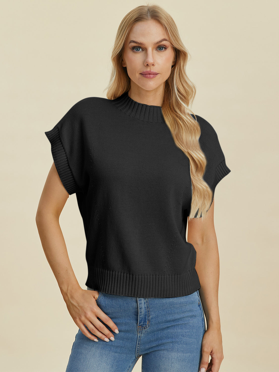 Double Take Mock Neck Short Sleeve Sweater