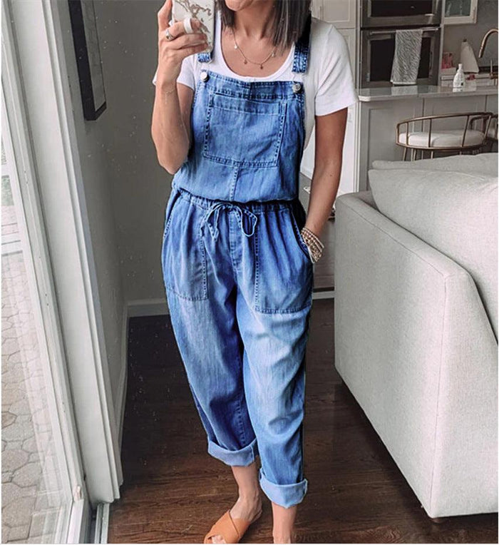 Drawstring Denim Overalls | Comfortable & Stylish