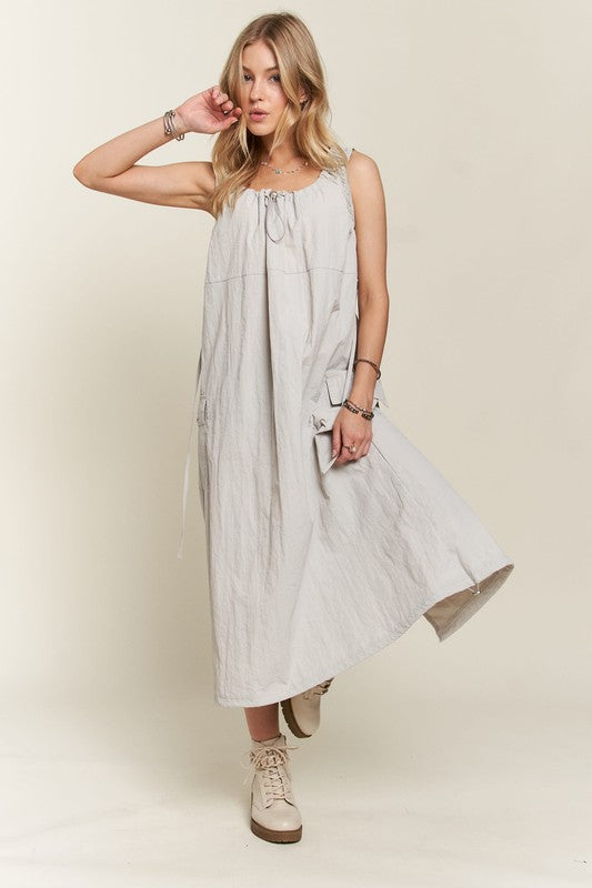 Drawstring Slit Back Cargo Dress