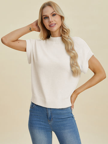 Double Take Mock Neck Short Sleeve Sweater