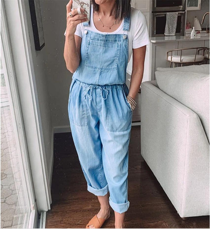 Drawstring Denim Overalls | Comfortable & Stylish