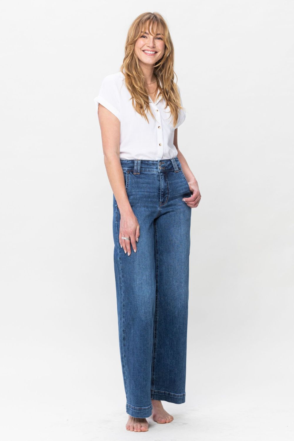 Double Button Wide Leg Jeans