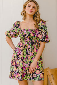 ODDI Floral Tie-Back Mini Dress