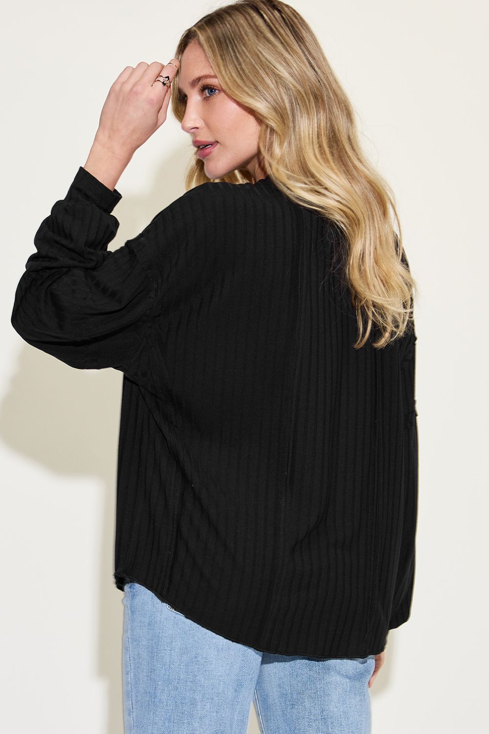 Basic Bae Ribbed Round Neck Long Sleeve T-Shirt