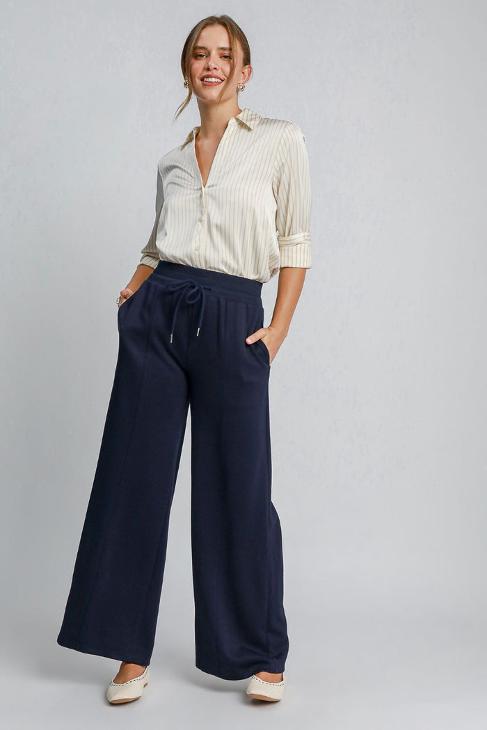 Drawstring Wide Leg Pants with Pockets