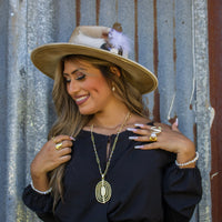 **Matte Gold Multi-Oval Pendant on Pearl and Gold Chain Necklace 261u