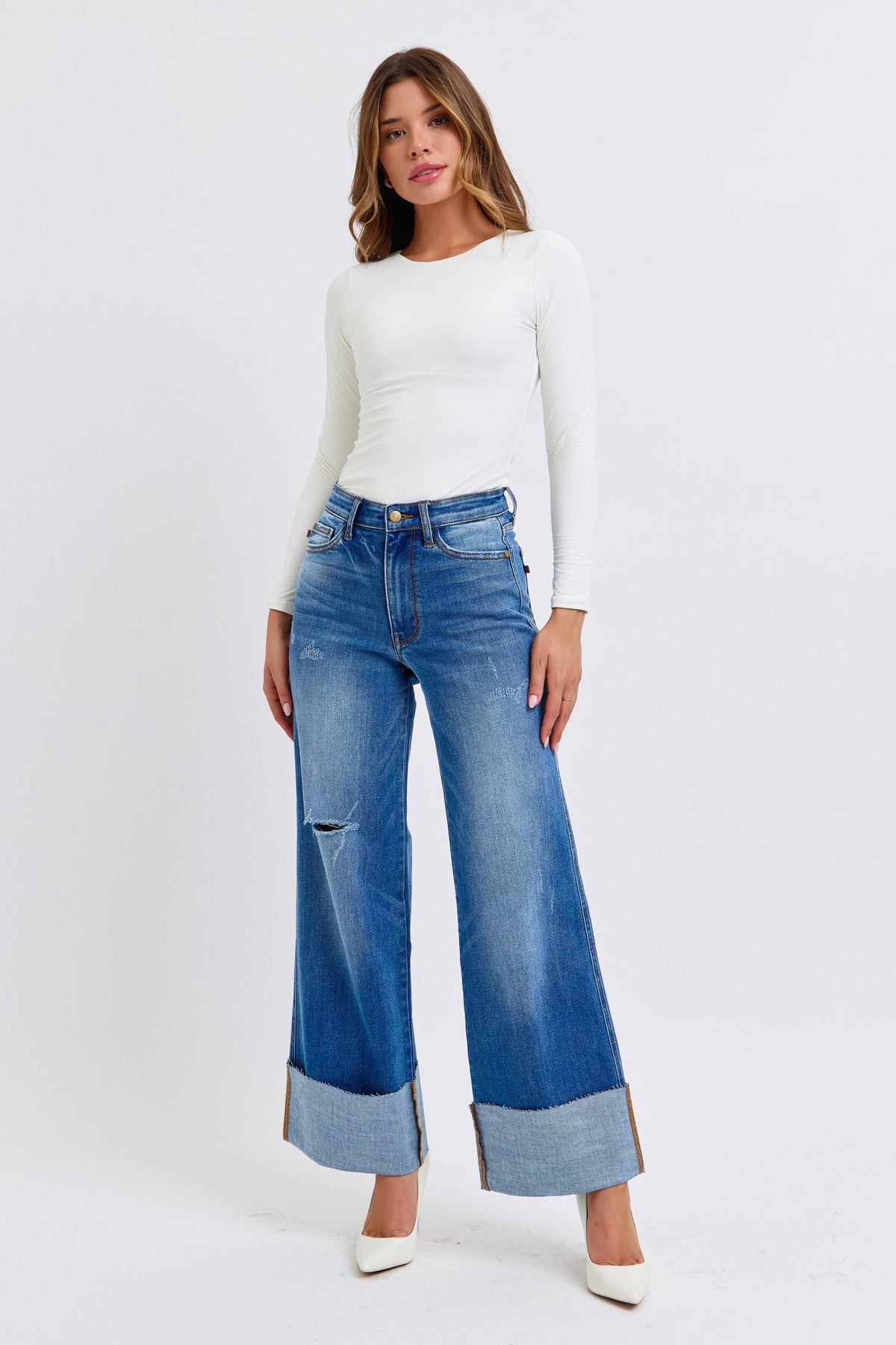 Distressed High Waist Wide Leg Jeans