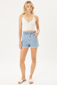 Double Buttoned Waistband Denim Shorts