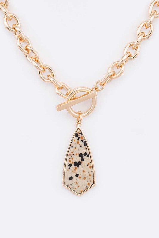 Genuine Stone Pendant Toggle Necklace