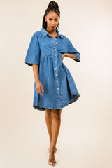 Fashionable Short Sleeve Shirt Denim Dress