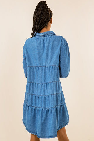 Fashionable Short Sleeve Shirt Denim Dress