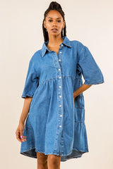 Fashionable Short Sleeve Shirt Denim Dress