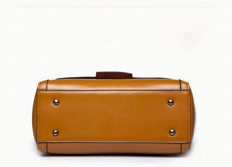 Luxury Genuine Leather Fashion Handbag - Premium Black & Retro Brown