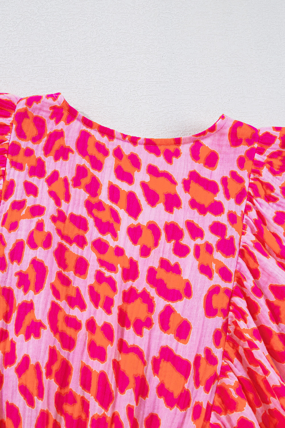 Pink V Neck 3/4 Puff Sleeve Leopard Print Dress