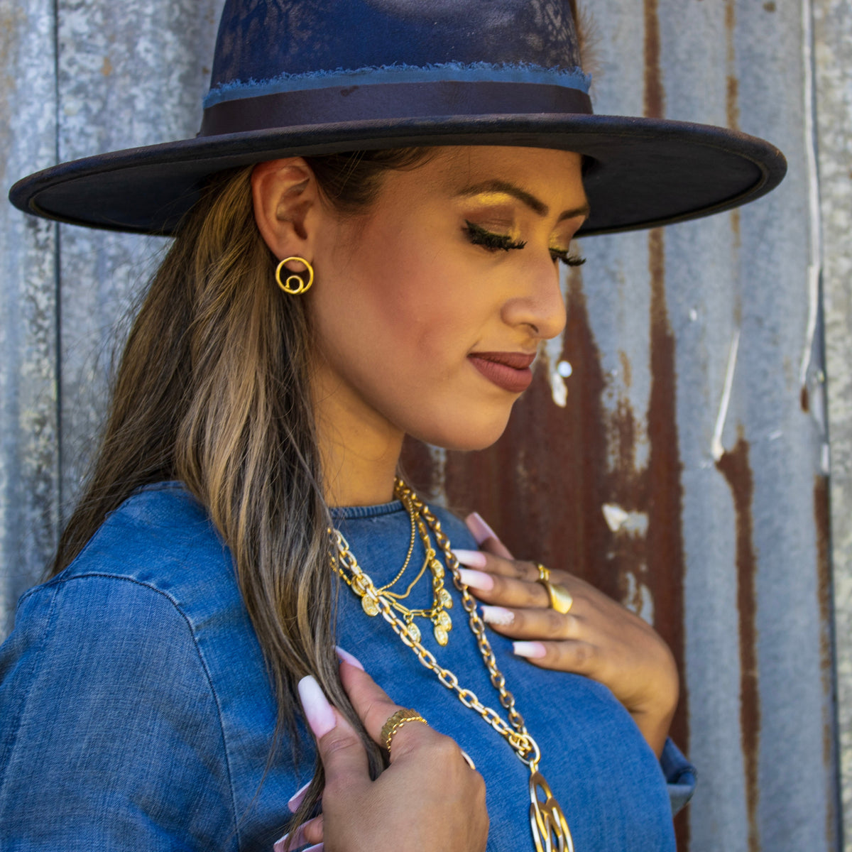 Pendientes de doble círculo de oro mate de 200 g