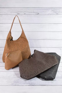 Fame Intricate Cutout Motif Trendsi shoulder handbag with detailed cutout design and structured shape, stylish accessory for any outfit.