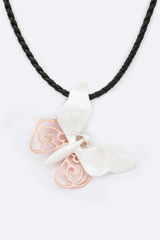 Butterfly Pendant Cording Necklace