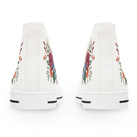 Womens White High Top Sneakers with Vibrant Wildflower Design