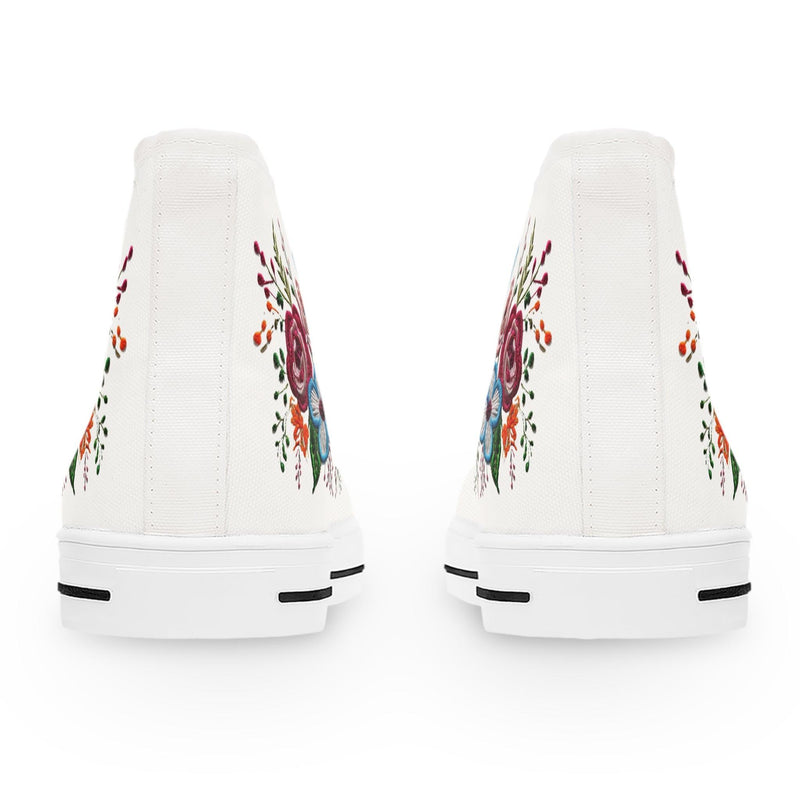 Womens White High Top Sneakers with Vibrant Wildflower Design