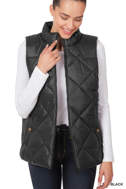 Diamond Quilted Zip Front Vest