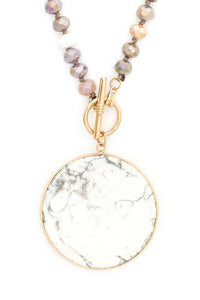 Circle Genuine Stone Pendant Convertible Necklace