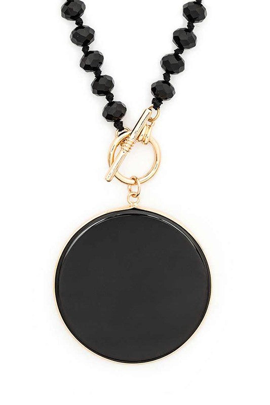Circle Genuine Stone Pendant Convertible Necklace