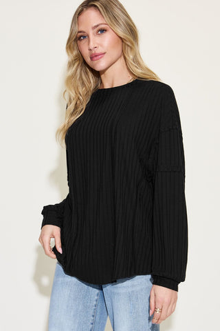 Basic Bae Ribbed Round Neck Long Sleeve T-Shirt