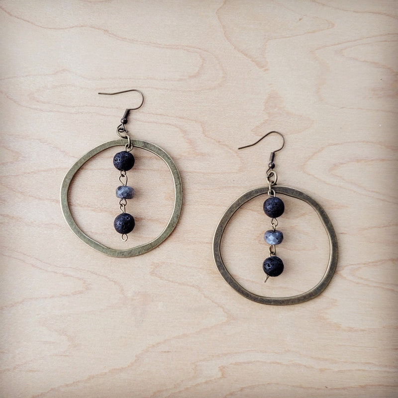 Western Copper Hoop Earrings w/ Labradorite Beads 200v