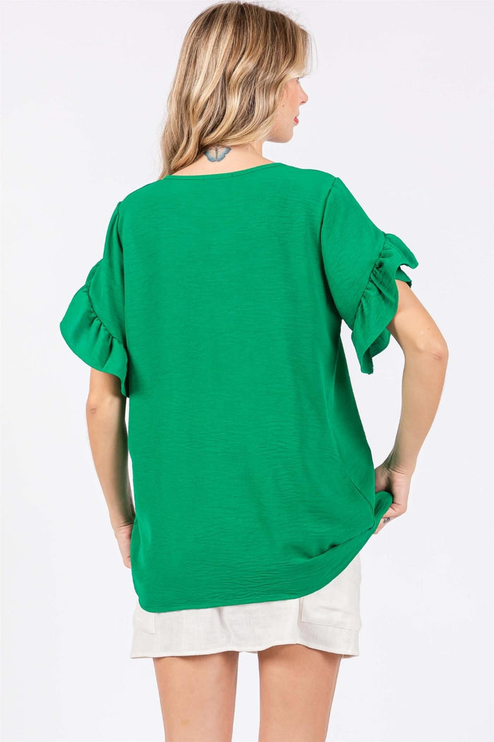 GeeGee Ruffled V-Neck Blouse