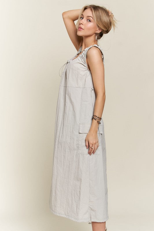 Drawstring Slit Back Cargo Dress