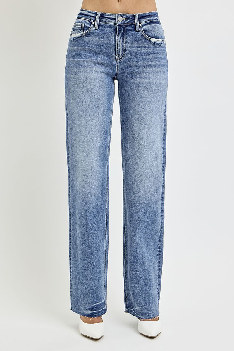 High Rise Straight Leg Jeans with Pockets