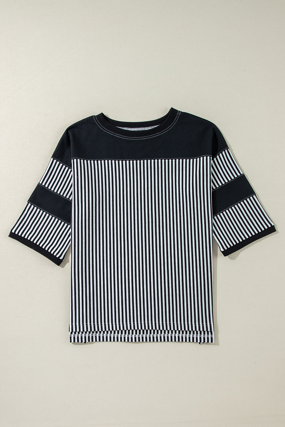 Black & White Striped Patchwork Oversized Tee