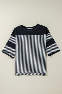 Black & White Striped Patchwork Oversized Tee