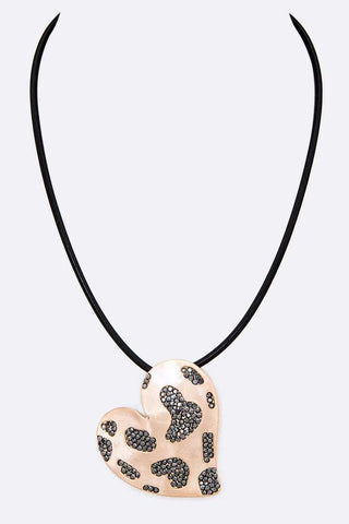 Crystal Pave Heart Pendant Cording Necklace