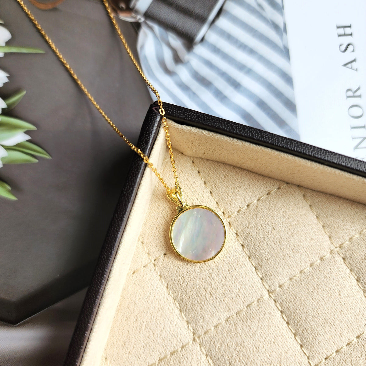 Opera Golden Necklace | Mother of Pearl Pendant Necklace