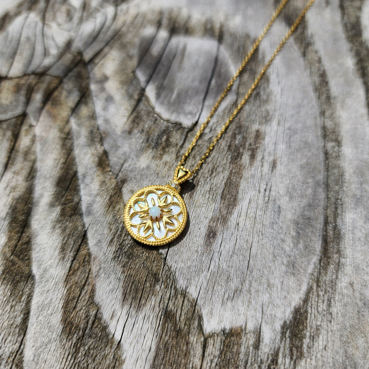 Opera Golden Necklace | Mother of Pearl Pendant Necklace