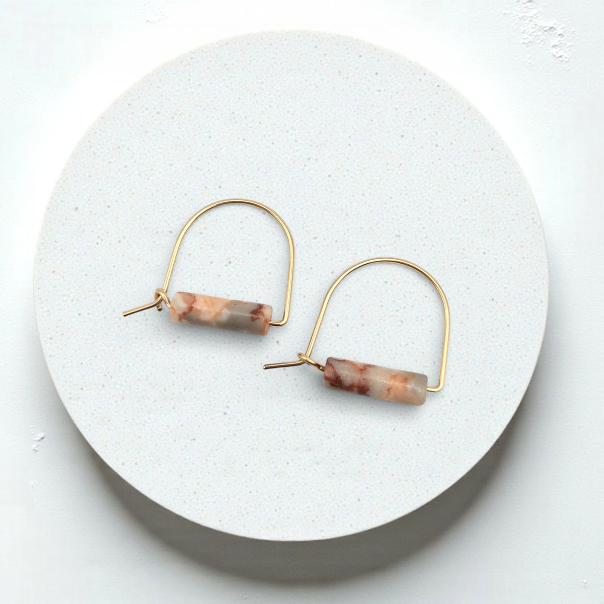 Bijou by SAM Arc Gemstone Earrings featuring mountain sunset-inspired design with vibrant, colorful gemstones and elegant earring hooks.