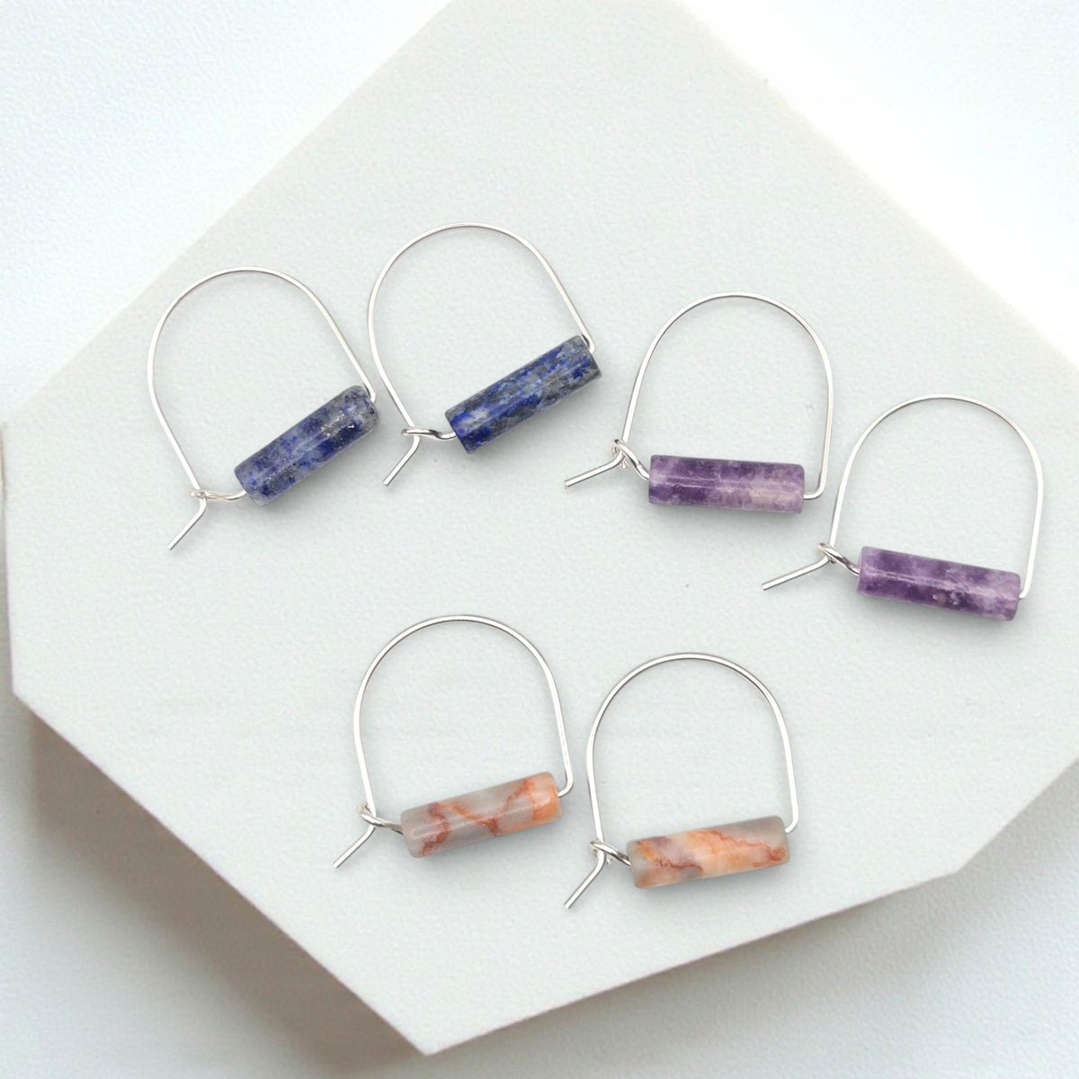 Bijou by SAM Arc gemstone earrings featuring mountain sunset-inspired design with vibrant gemstones and elegant dangle style.