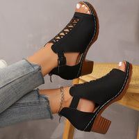 Open toe block heel sandals by Trendsi, stylish women's shoes with a chunky heel and open toe design, perfect for summer wear.