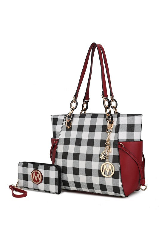 MKF Yale Checkered Tote Bag with Wallet by Mia K