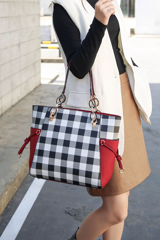 MKF Yale Checkered Tote Bag with Wallet by Mia K