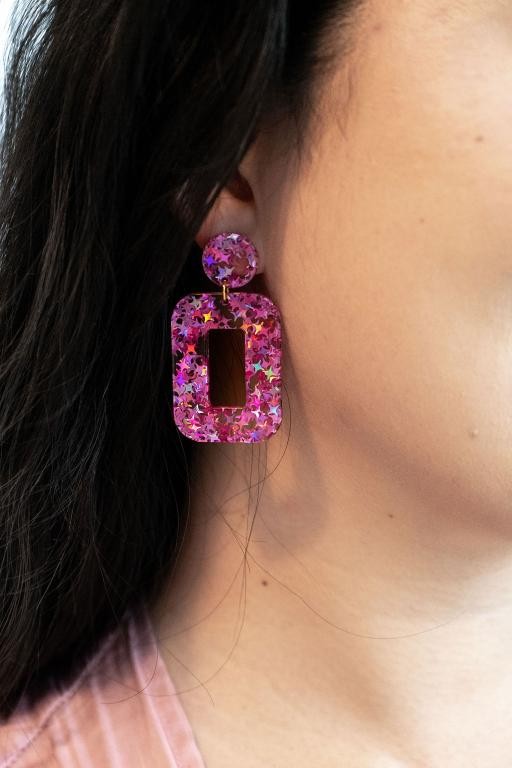 Margot Earrings - Pink Glitter