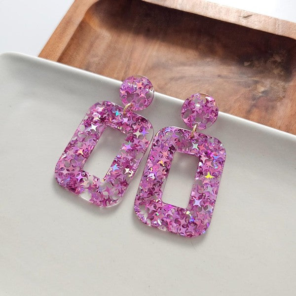 Margot Earrings - Pink Glitter