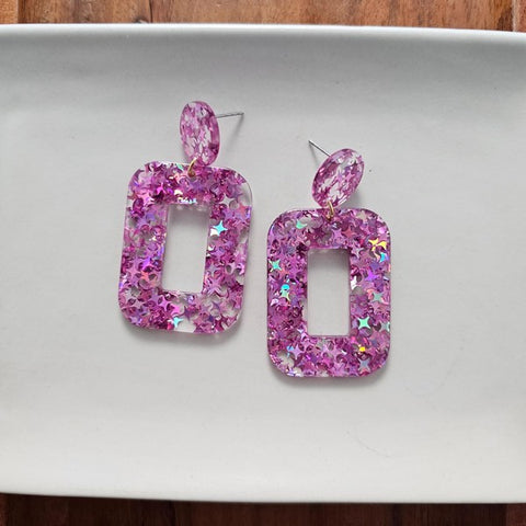 Margot Earrings - Pink Glitter