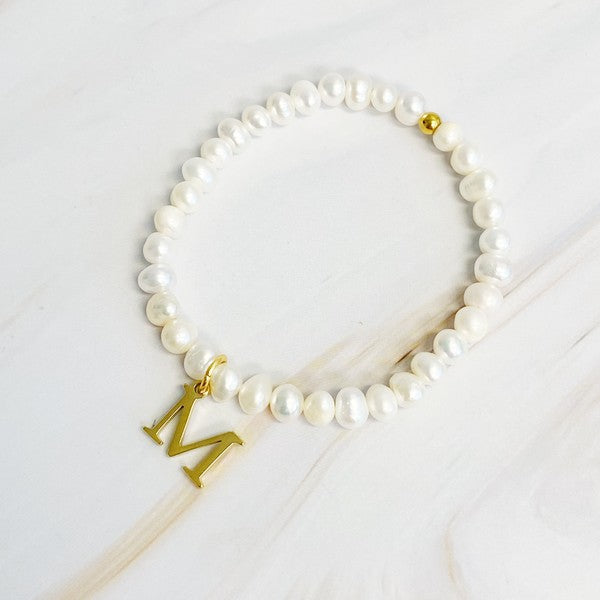 Freshwater Pearl Initial Charm Bracelet