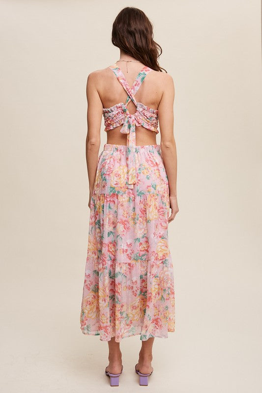 Floral Bubble Textured Two-Piece Style Maxi Dress